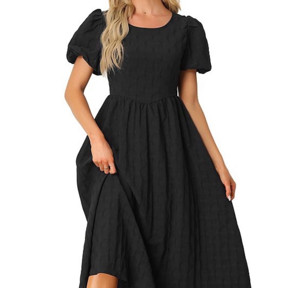 Allegra K Black Puff Sleeve Midi Dress NWT